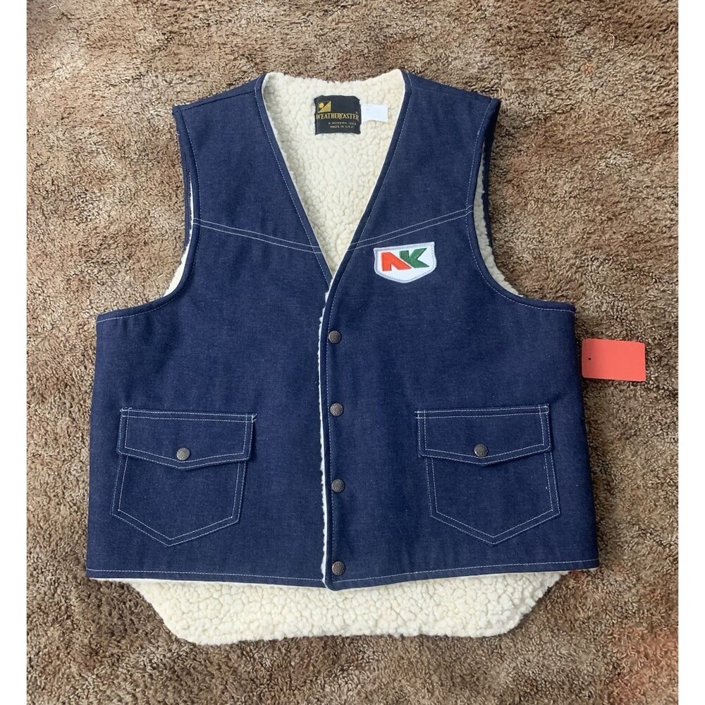 WeatherCaster Denim Vest Men's Large Sherpa Lined Western Cowboy Rancher Snaps
